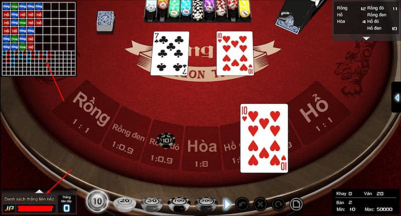 Bàn cược game Rồng Hổ Cwin
